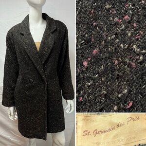 Vintage St. Germain Des Pres Flecked Tweed Charcoal 60s 70s Top Coat Jacket M